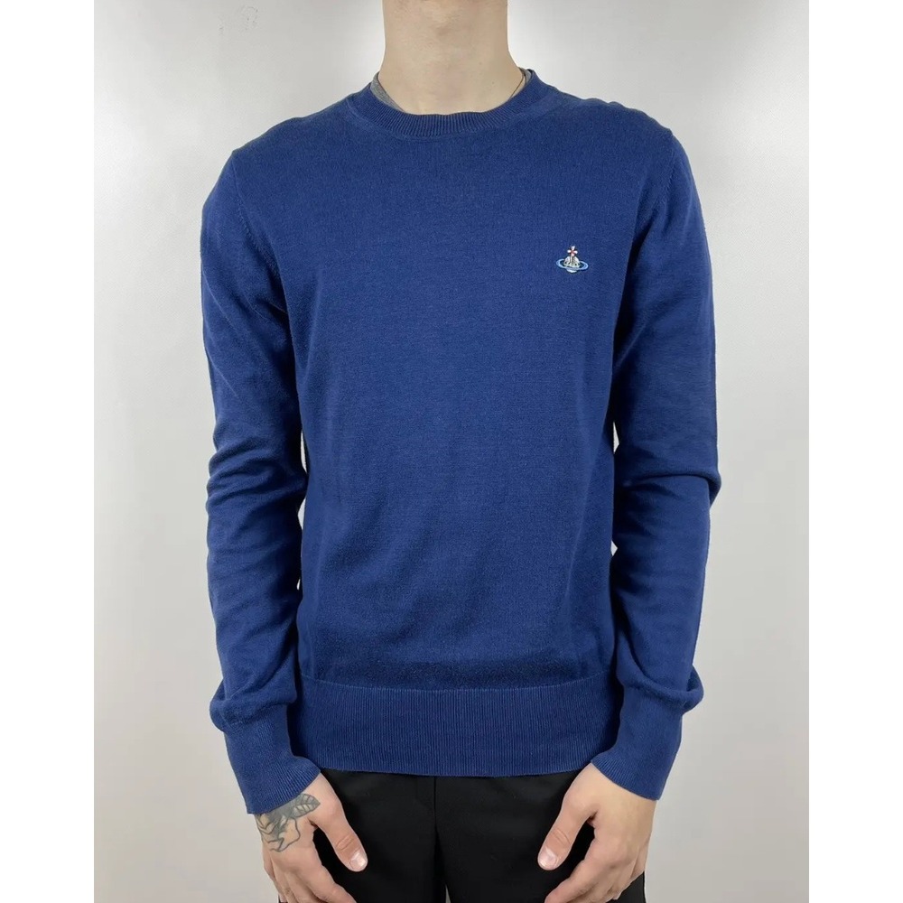Vivienne Westwood Man Embroidered Orb Crewneck Sweater in Blue sz XXL